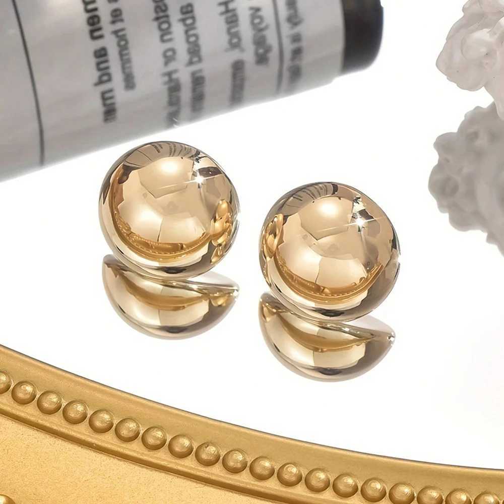 DGIDDK Stainless Steel Round Geometric Glossy Stud Earrings 18K Gold Plated Simple Earrings For Women Jewelry Everyday Matching C251103