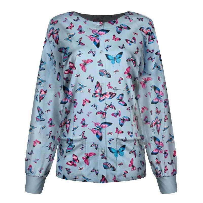 Plus Size 3D Printed Nurse Uniform for Women Longsleeved O Neck Singlebreasted Scrub Top Beauty Salon Work Uniforms S5XL J251103