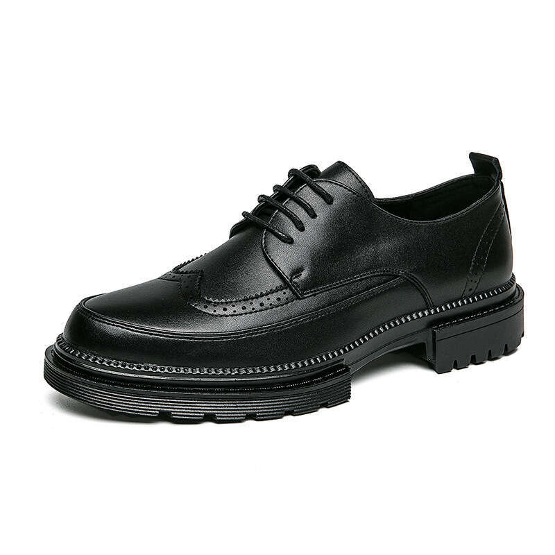 Seasonal men's outerwear thick soled large-sized low top lace up business leather shoes, pointed small black shoes