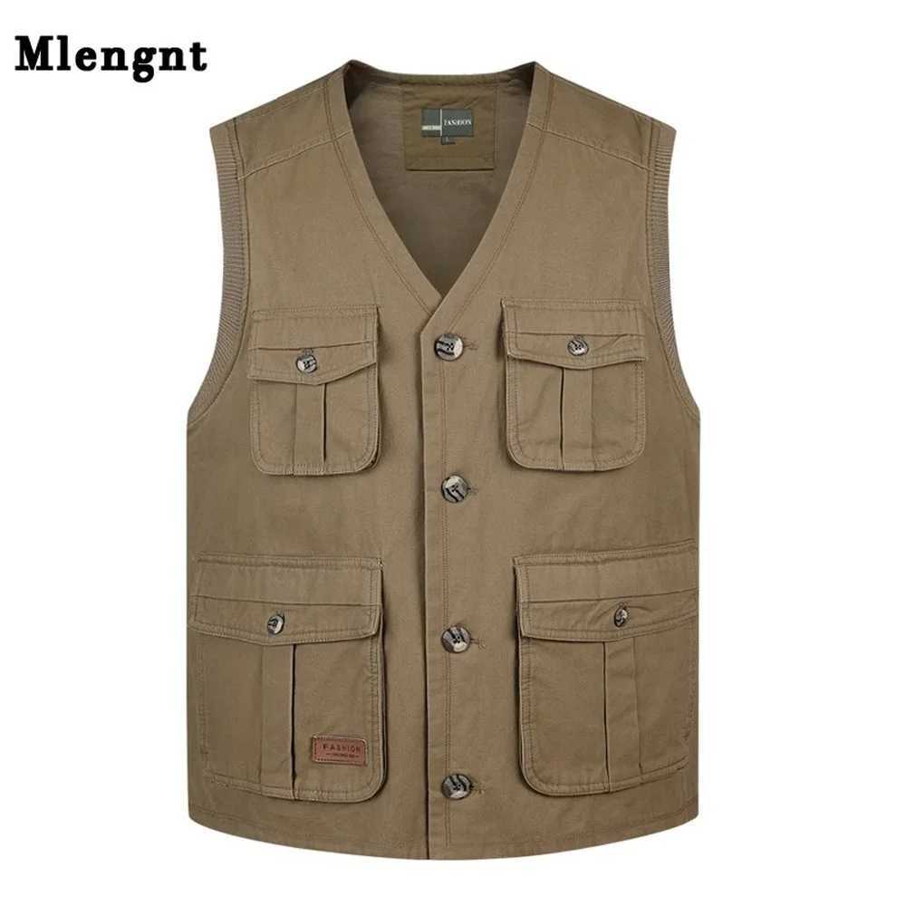 Summer Multi Pocket Men Vest Cotton Button Sleeveless Jacket With Many Pockets Thin Comfortable Khaki Army Green Tool Waistcoat X250403