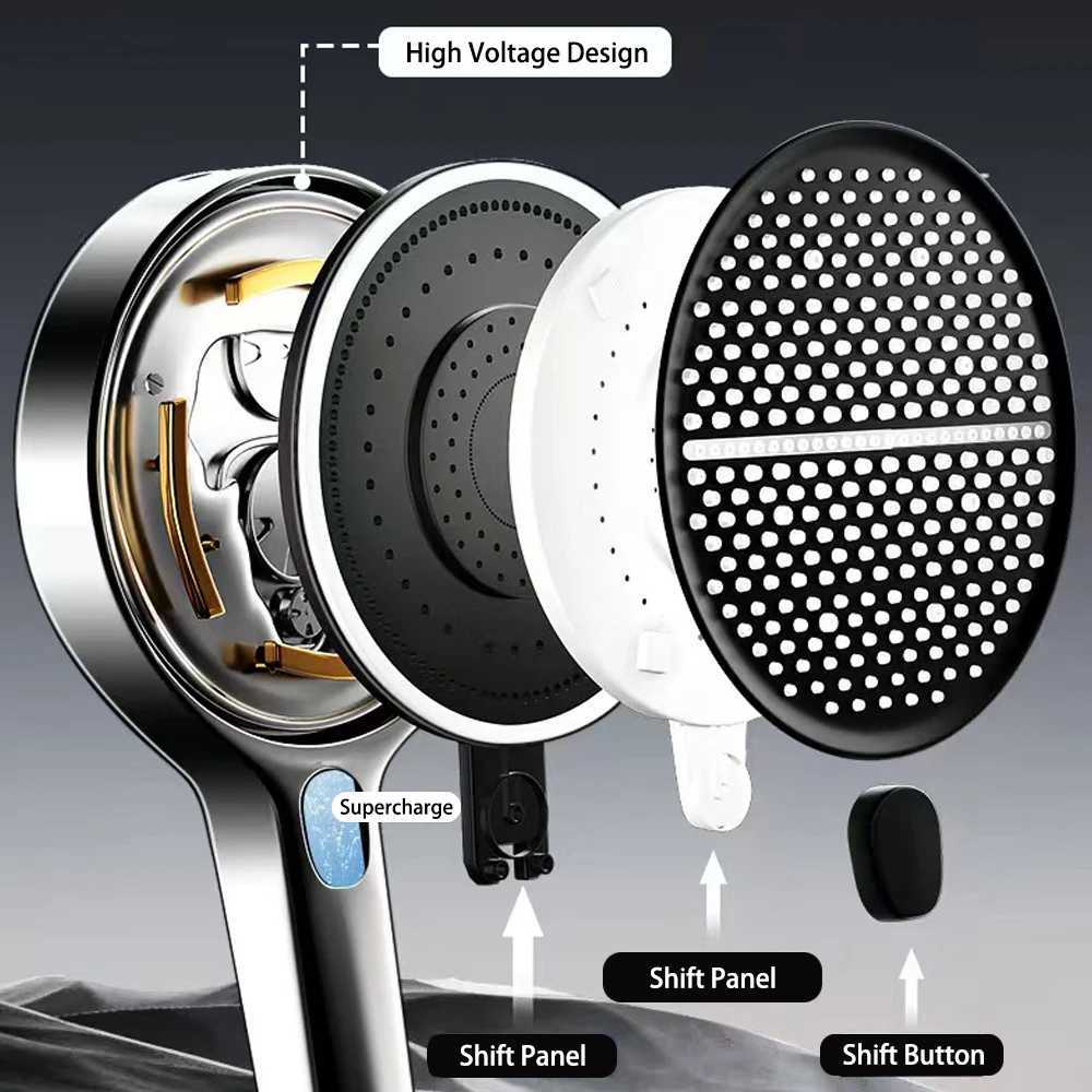 Black 15CM Big Panel 4 Modes Pressure Boost Shower High Pressure Large Flow Spray Nozzle Massage Shower Bathro Accessorie Y251103