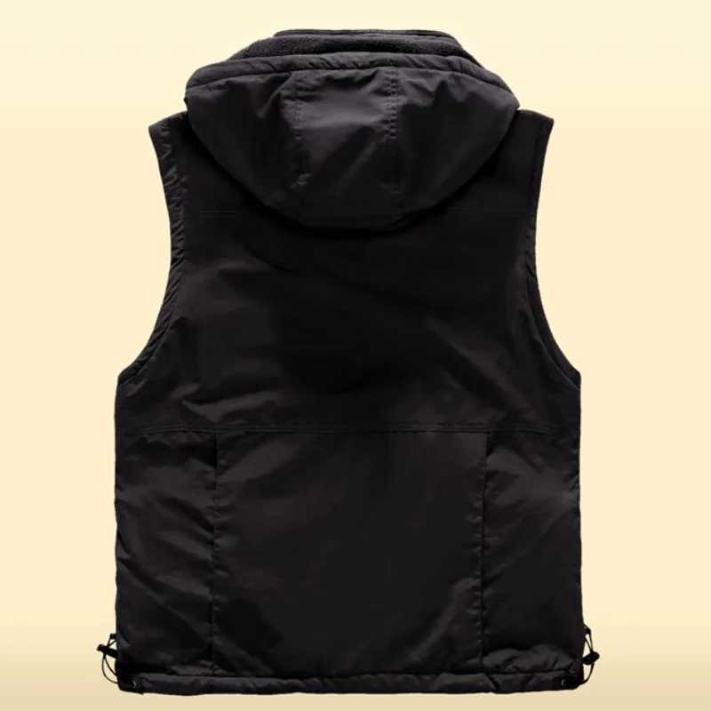 Winter Fall Velvet Thermal Waistcoat Outdoor Hooded Stand Collar Hiking Trekking Sports Vest Windproof Fishing Outerwear Jacket X250403