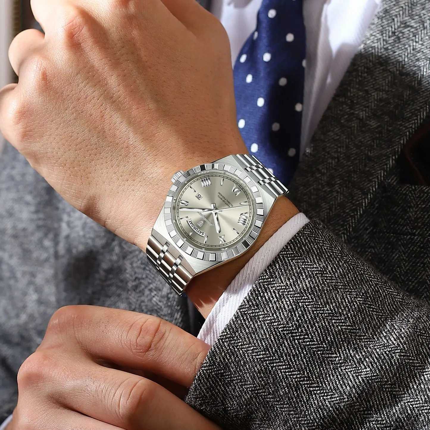 POEDAGAR Luxury Fashion Man Wristwatch Week Date Waterproof Luminous Mens Clock Stainless Steel Quartz Business Watches For MenW251104