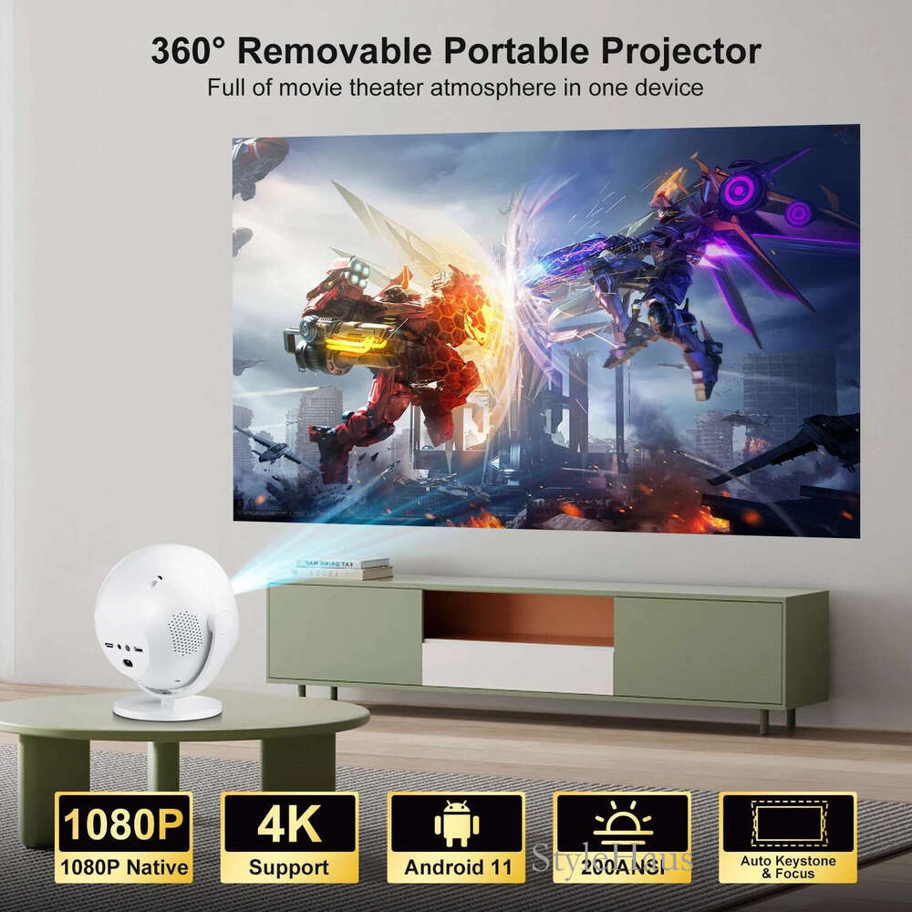 Salange P360 Projector 4K Video Android11 5GWifi Allwinner H713 200ANSI BT5.2 720P Outdoor 360 Rotate Home Cinema Auto Keystone