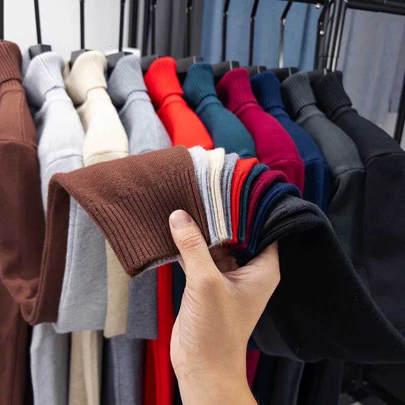 Autumn Mens High Quality Knitted Turtleneck Sweater Slim Fit Long Sleeve Anti-pilling Pullover Solid Color Trend Men StreetweaT251103