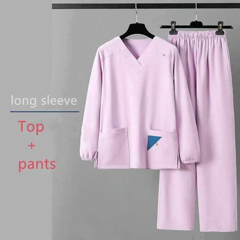 Long Sleeve nurse scrubs sets Medical Clothes Scrubs Nursing Pants Women Thin and Light Fabric Elastic Medical Uniforms Summer J251103