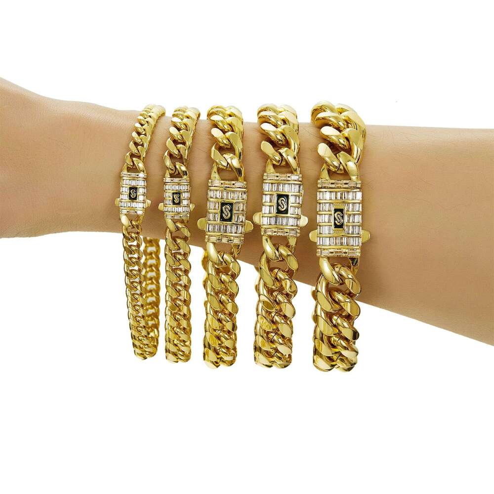 18K Gold Miami Cuban Link Chain Necklace Men Hip Hop Stainless Steel Jewelry Necklaces Fzxjrdz