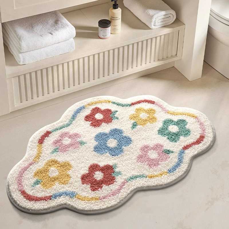 Floral Tufting Bathroom Mat Soft Irregular Tufted Bedroom Carpet Bedside Rug Floor Non Slip Tidy Pad Aesthetic Home Decor C251103