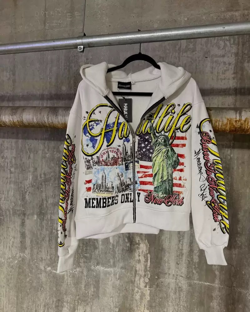 Men's Hoodies American Retro Letter Casual Loose Zipper Hoodie Men Street Hip-hop Fashion Harajuku Oversized Sweatshirt Women jacket