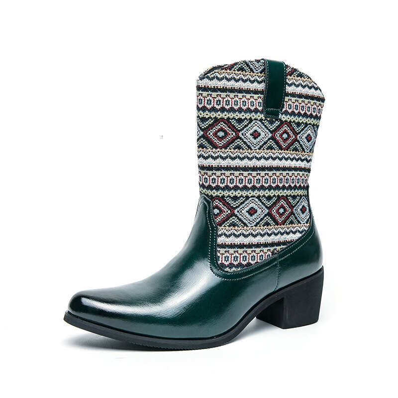 Large high-heeled denim for men, size 38-146, Western style embroidered leather boots, 2023 autumn/winter new short leg men's boots