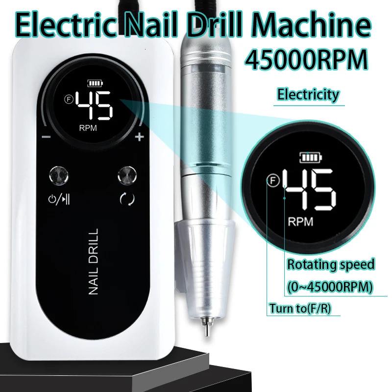 45000 RPM Rechargeable Electric Nail Drill Machine Nail Mill Cutter Sets With Nail Drill Bits Portable Nail Salon Nail Files Kit 250409