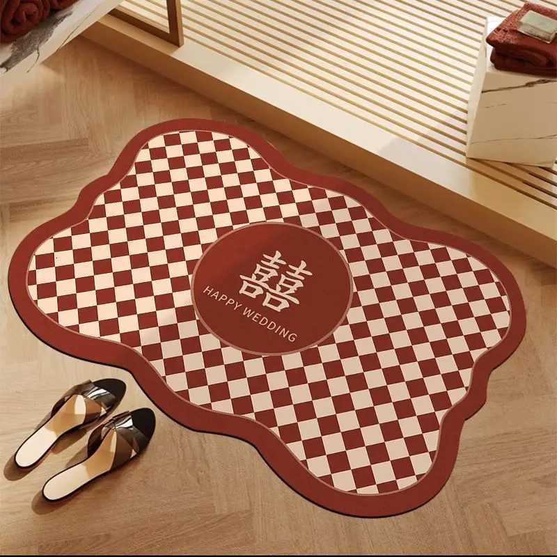 VIKAMA Red Festive Wedding Entrance Rug Bedroom Bathroom Toilet Door Mat Non-Slip Fall-Proof Floor Mat Interior Decor C251103