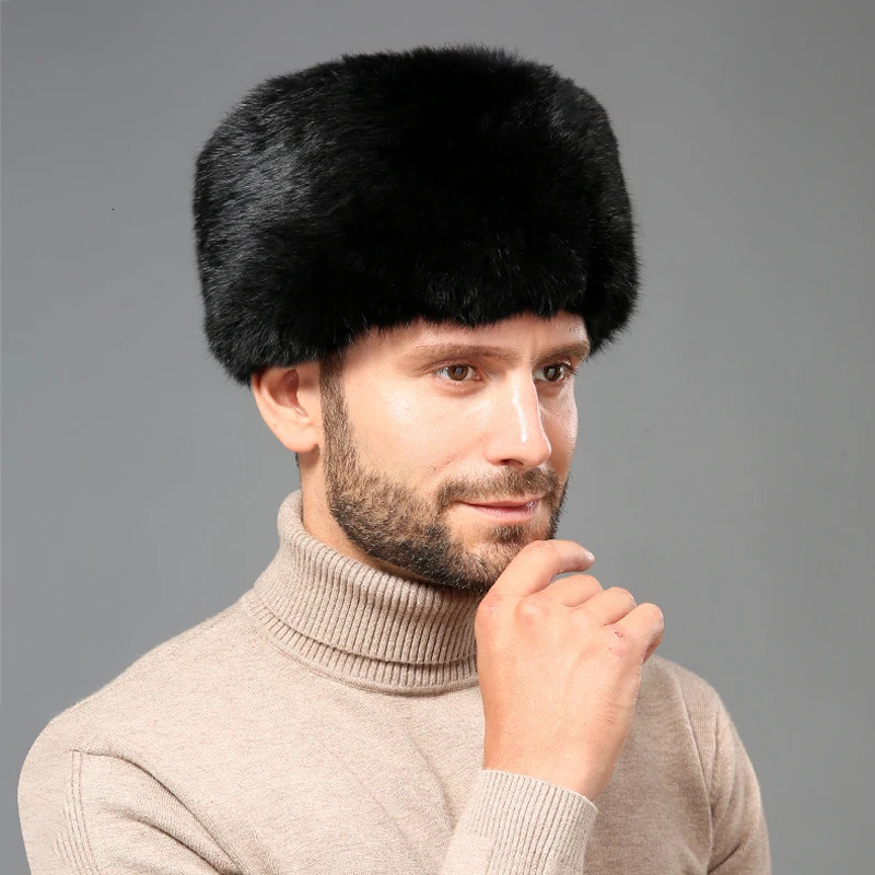 Winter Outdoor Man Rabbit Fur Hat Natural Warm Rabbit Fur Bomber Hats Male Quality 100 Genuine Rabbit Fur Caps 251103