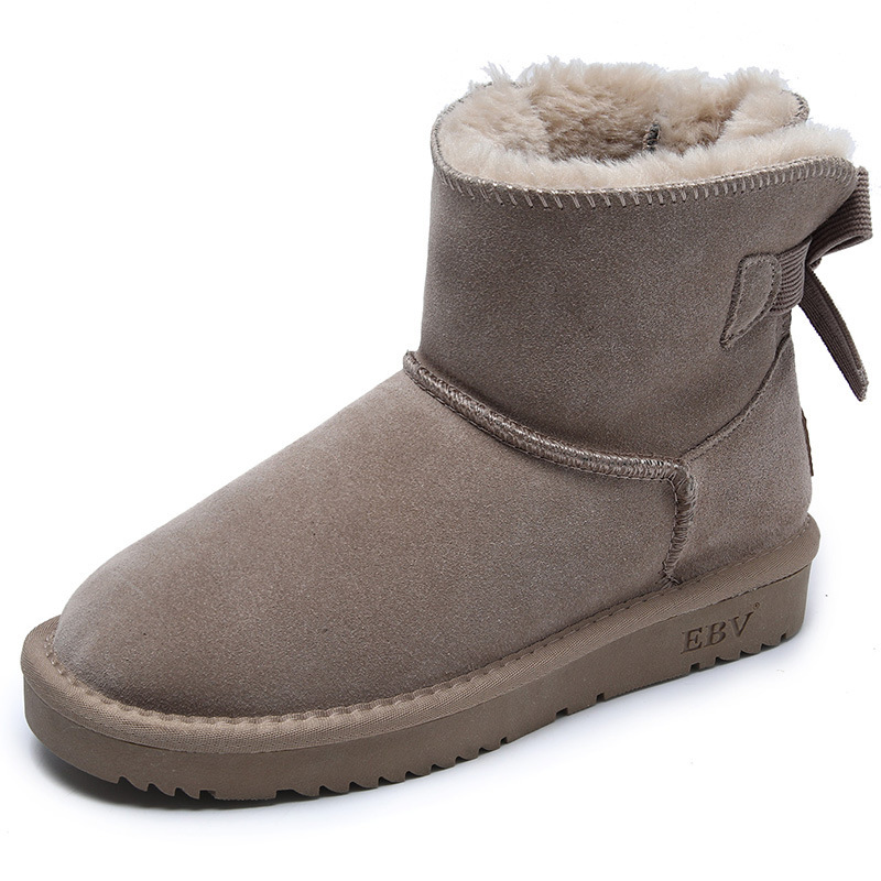EBV Free shipping designer boots for womens snow boots black brown khaki grey pink Genuine leather snow boots with thickened fur and anti slip cotton 