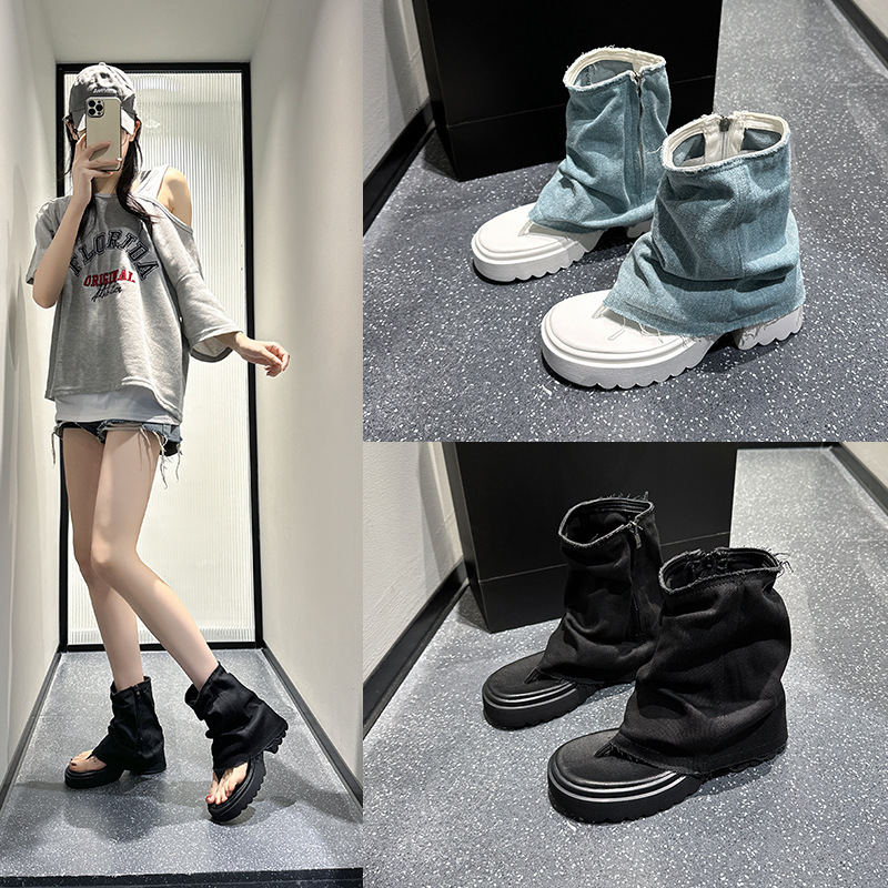 New Designer Sandals With Free Shipping Martin Women's Summer 2025 Thin Denim Clip Toe Short Style Niche Design Cool Boots Women