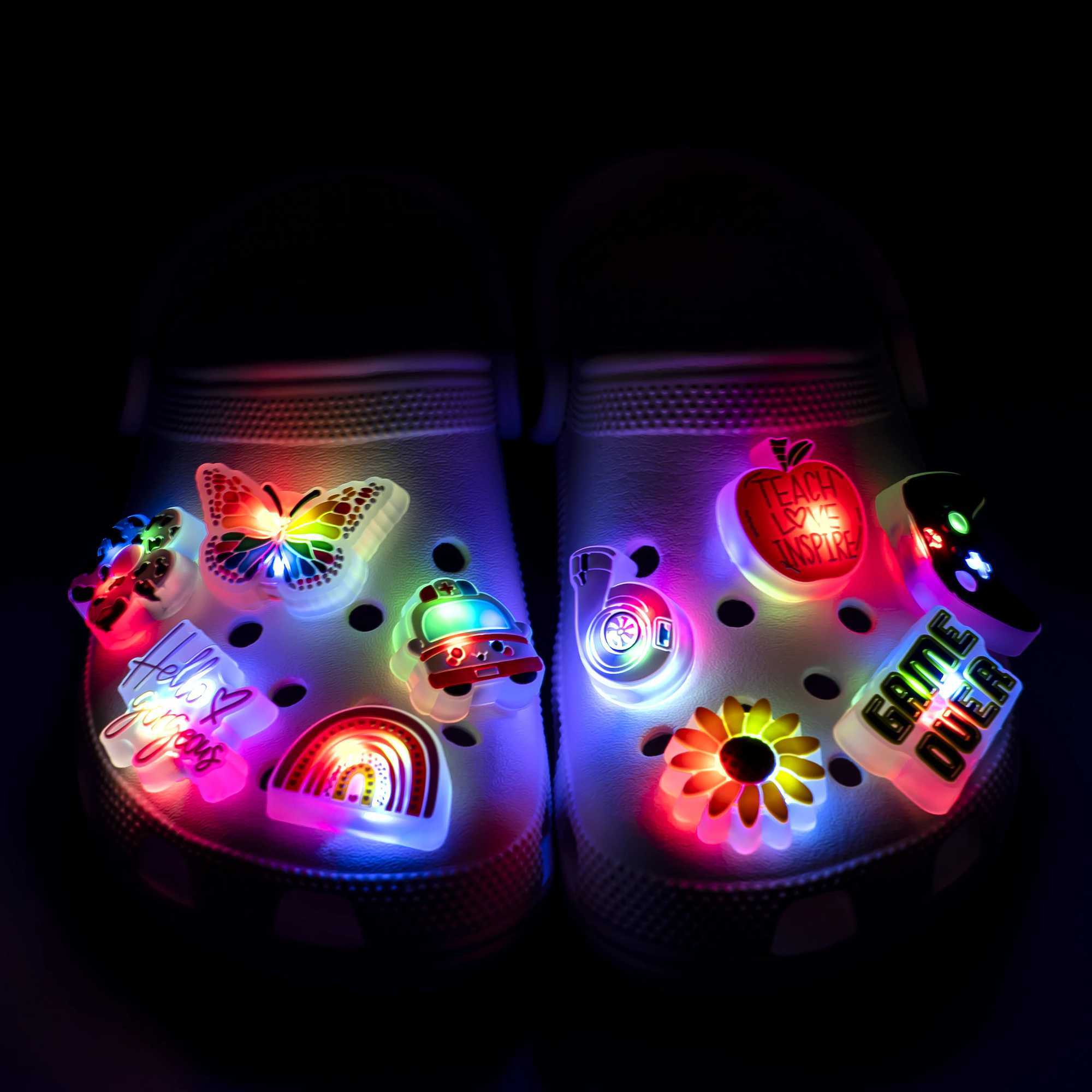 1 game board LED shoe charm football basketball light shoe decoration apple donut sunflower butterfly daisy pin Z250402