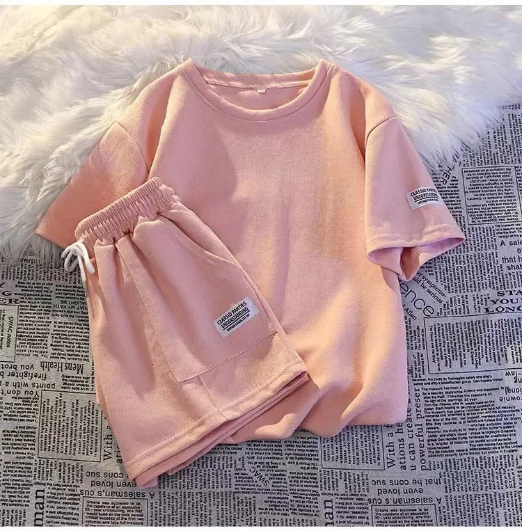 Large size summer loose fit womens weight loss set two-piece casual sports jacket short sleeved set 250327