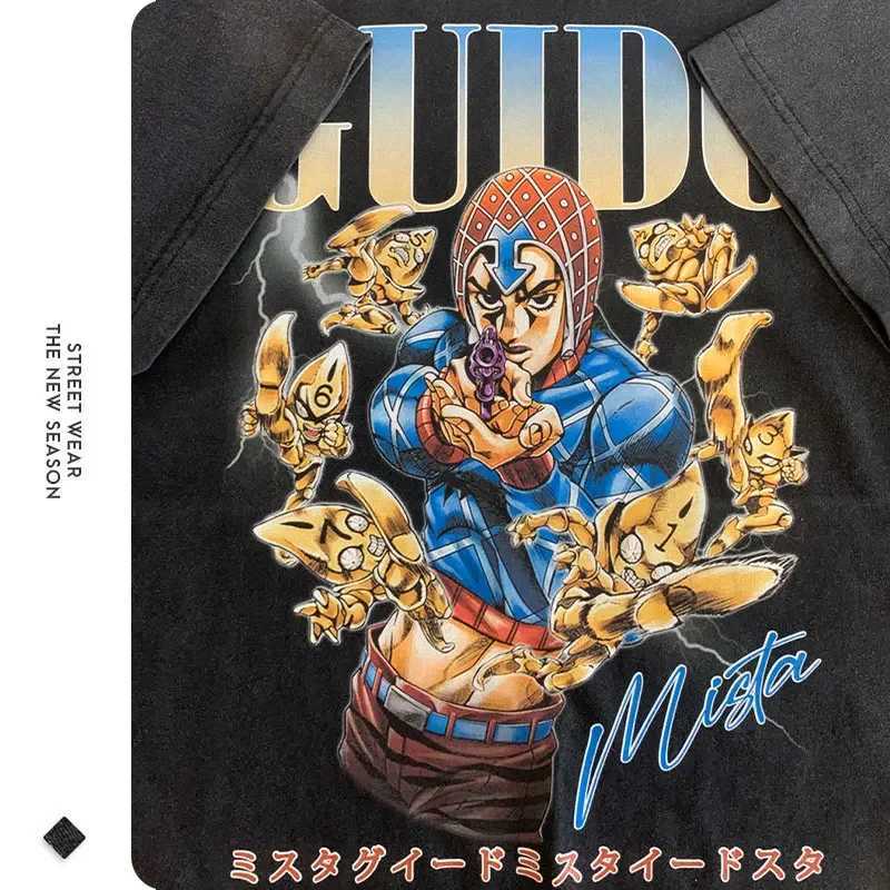 Anime JoJos Bizarre Adventure T Shirt DIO Vintage Washed Manga JOJO Stone Ocean T-shirts Oversized Manga Kujou Jolyne Tops Tees X250403