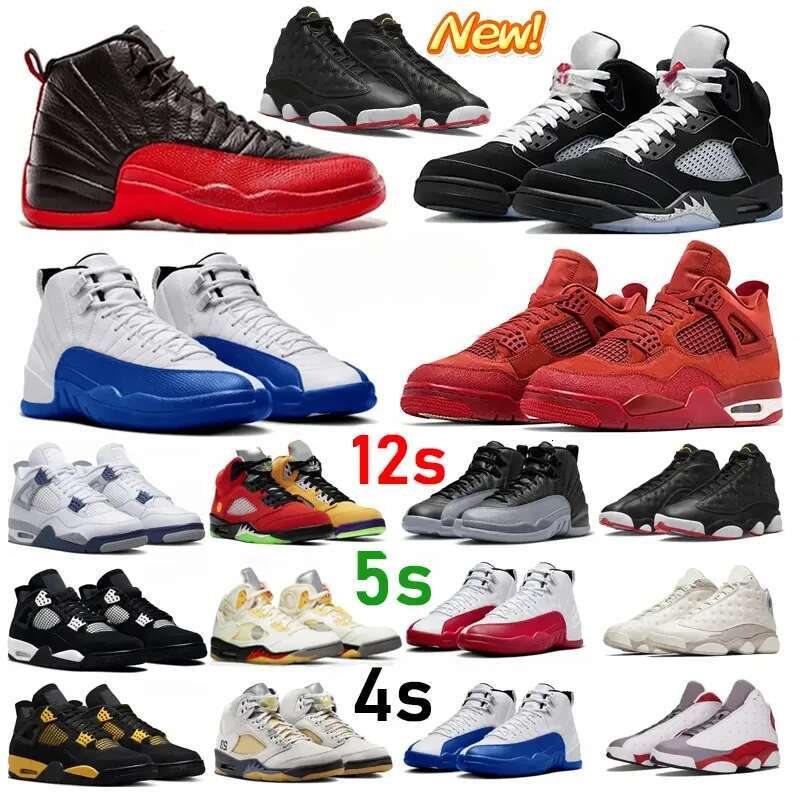 New 5 12 4 designer 13 low 1 Basketball Shoes 4s 5s flu game Blueberry 12s mens shoes black cats Red Thunder Cement Gold Sail Trainers Sport Mens sneakers 36-46