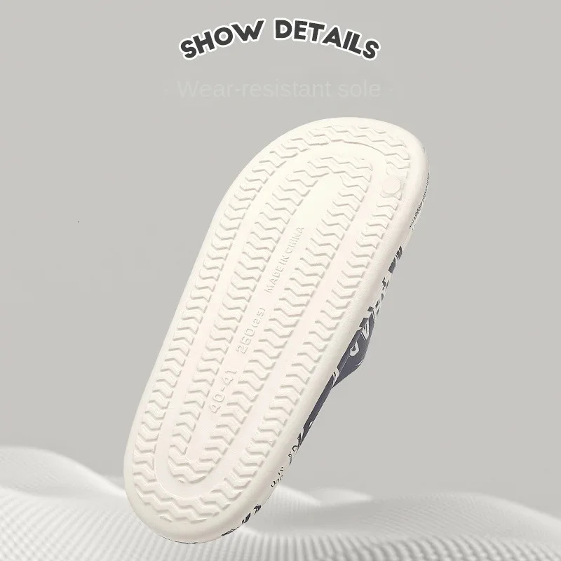 QYCKABY Mens Summer Slippers Beach Sandals Flip Flop Printing Thick Soled Boys Girls Unisex Home Bath Shoe Large Size 46-47 250403