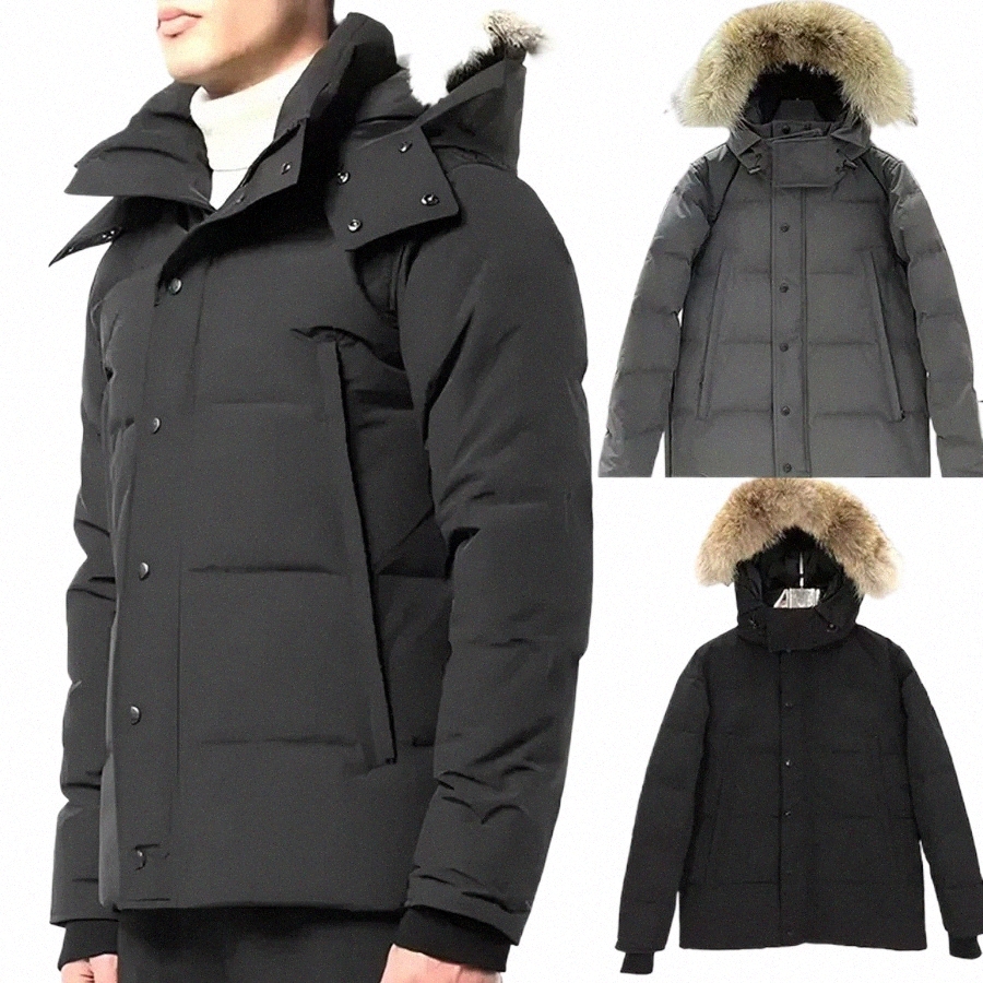 mens puffer Wolf fur collar with large pockets designer jacket Wyndham Parker hooded thickened Keep warm and windproof top black mark coat