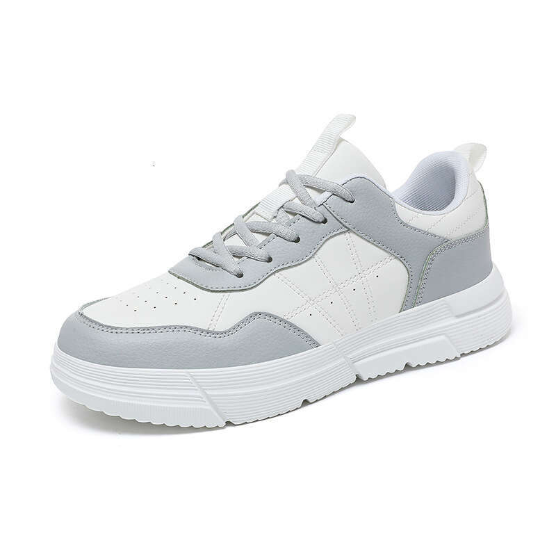 Leather men's fashionable casual plus size outdoor sports board shoes, student running color blocked white shoes 0810