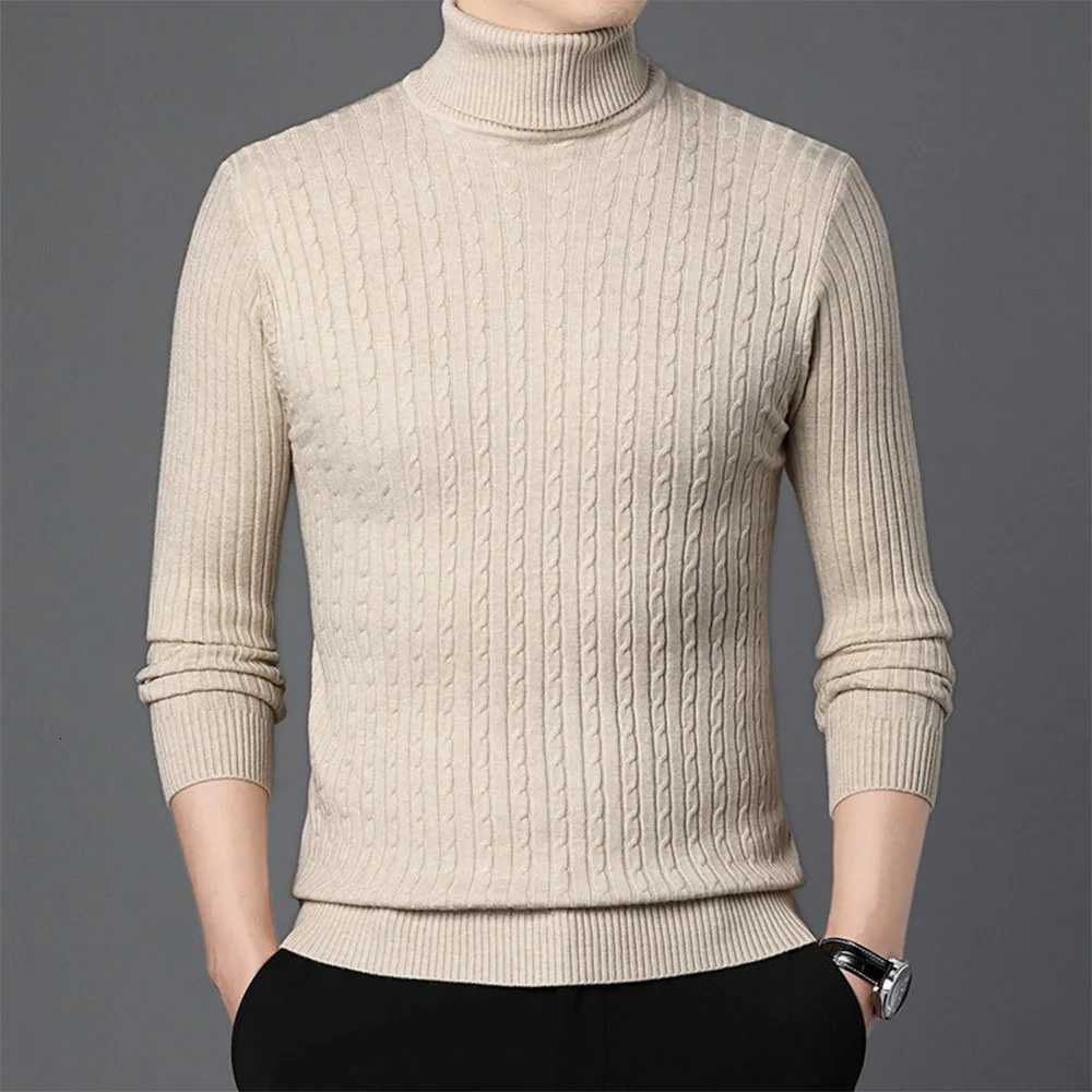Autumn Mens Turtleneck Knitted Sweaters Winter Warm Slim Fit Pullover Sweater Breathable Solid Color Streetwear TracksuitT251103