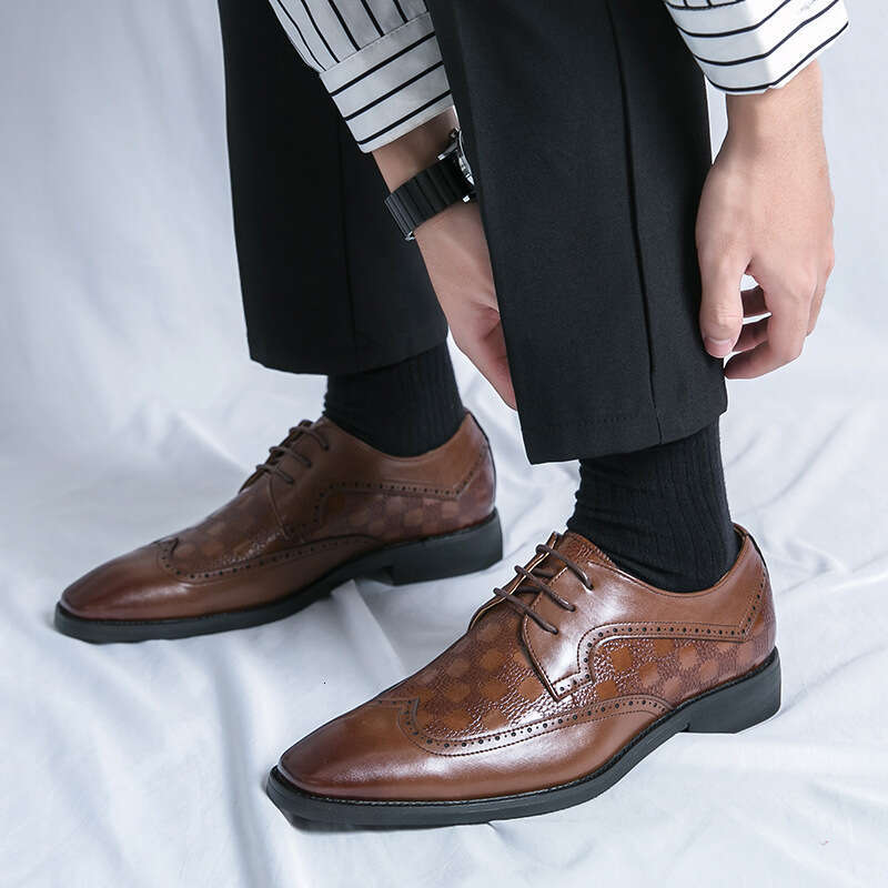 Large Leather 2024 Spring and Autumn New Men's Lace up Business Dress Groom Wedding Shoes Size 38-48