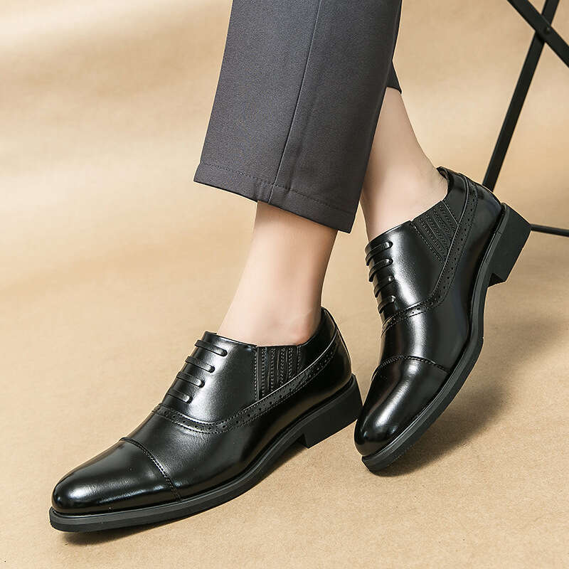 Men's large-sized new casual fashionable men's pointed lace up shoes, trendy business leather shoes