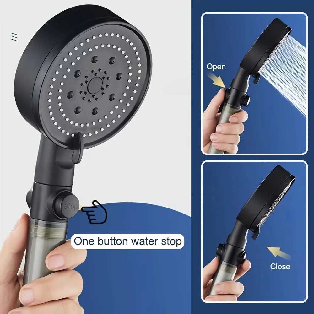 5 Spray Modes Shower Adjustable Spray Shower with Filter Black High Pressure Water Outlet Bathro Accessories Y251103