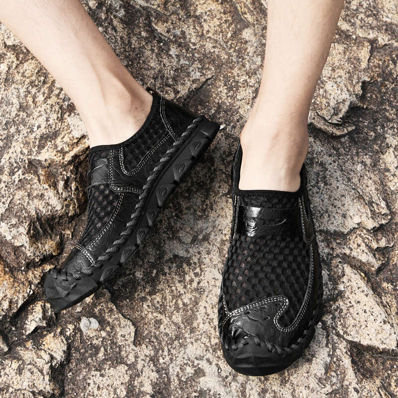 Summer Korean version trendy casual large round toe mesh shoes, men's outdoor low top breathable sports shoes