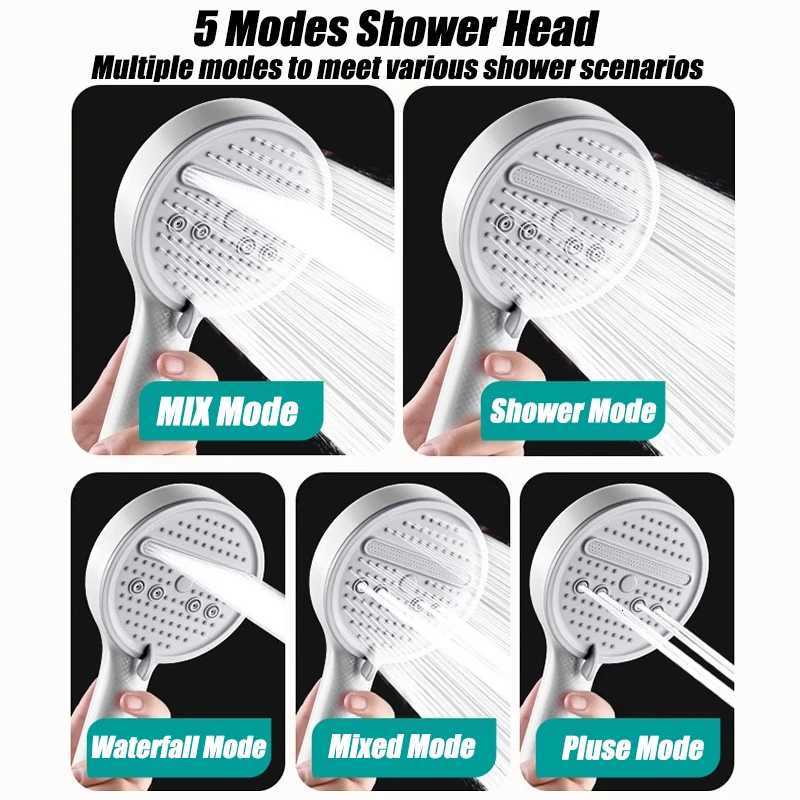 5 Modes Adjustable High Pressure Shower Water Saving High Quality Showers with Hose Base Bathro Accessories Y251103