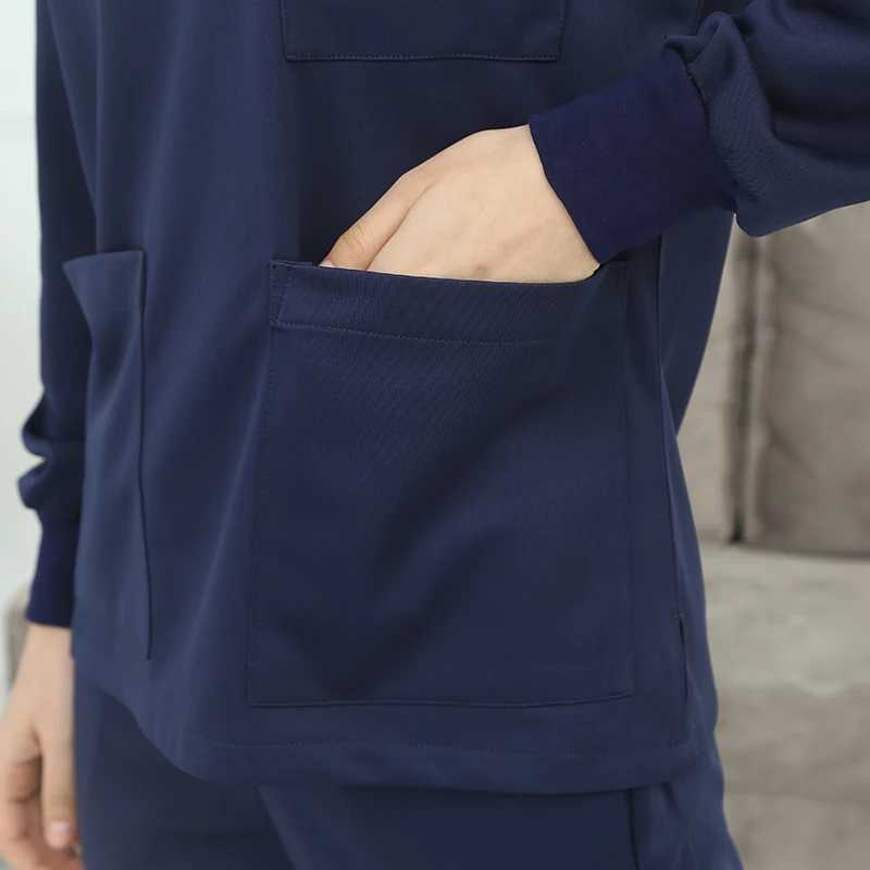 Women Men Silky Scrub Uniform Nursing Workwear Solid Color Scrubs Set Antistatic Top and Pant Long Sleeve Working Suits 30120 J251103