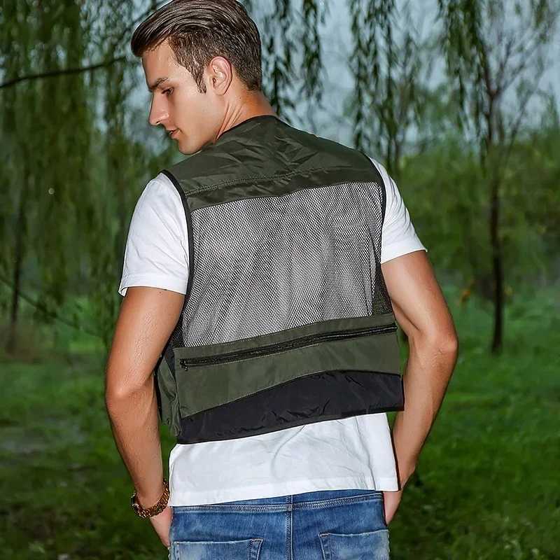 Fishing Vest Detachable Multiple Pockets Breathable Grid Mesh Comfortable Wear-Resisting with Reflective Stripe X250403