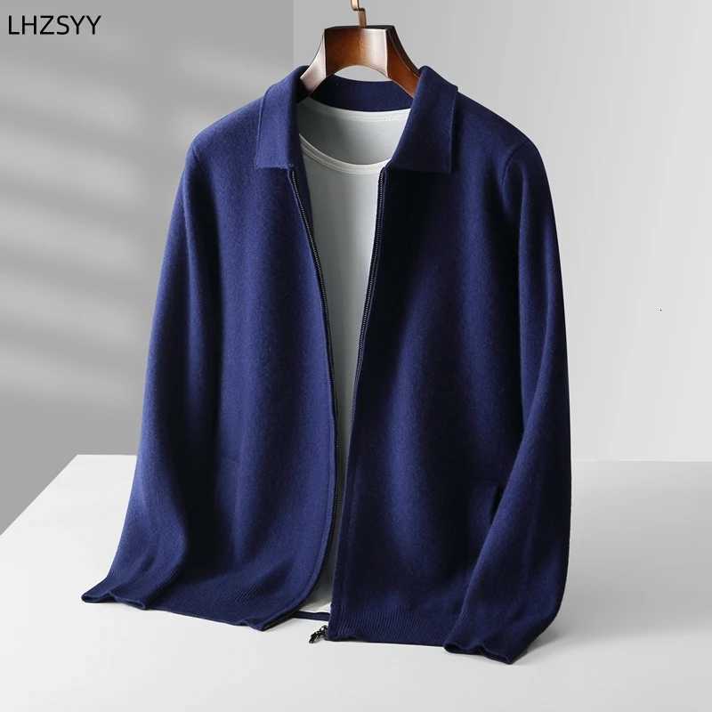LHZSYY Cashmere Jacket Mens Knit Zipper Cardigan Winter New POLO Neck Sweater Youth Casual Thick Coats Loose Lapel Wool ShirtsT251103