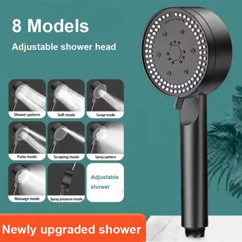 Adjustable Shower 8 Modes Highpressure Water Saving Black Shower Handheld Bathro Massage Showers Nozzle Y251103