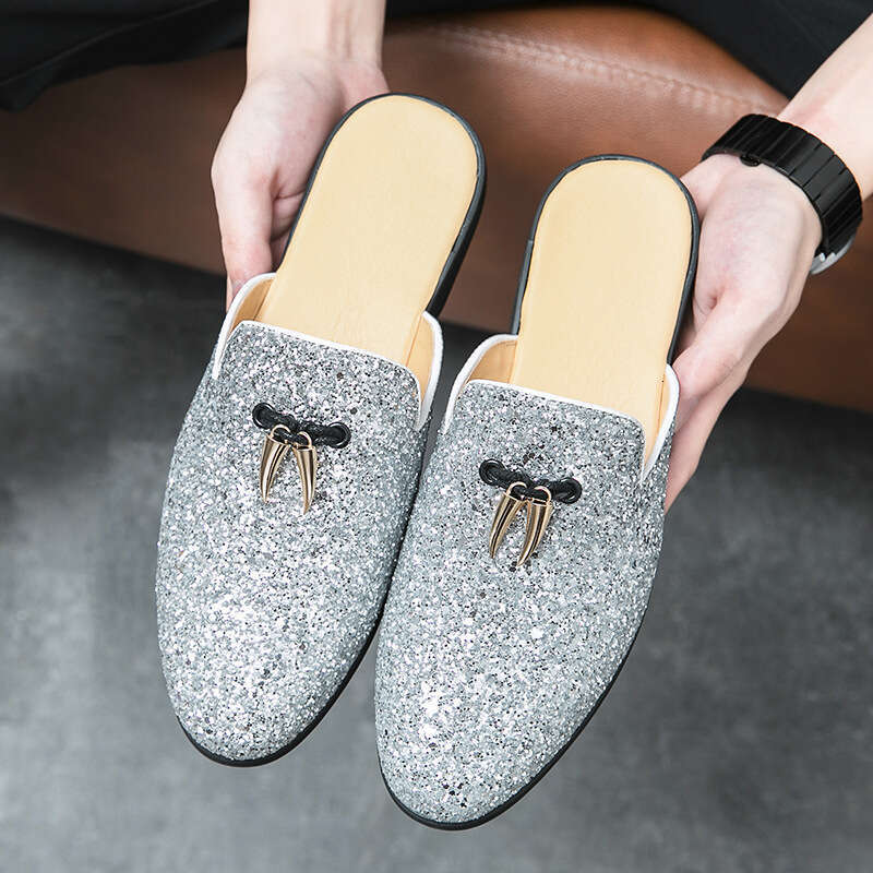 2024 Large Size Spring New Half Dragged Leather Fashion Men's Legged Casual Shoes Trend