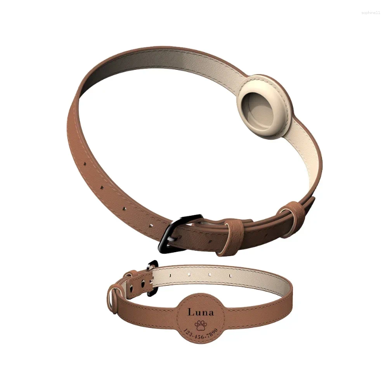 Update Personalized Pet Collar Leather Anti-Lost For Airtag Location Tracker Protective Case Adjustable Design