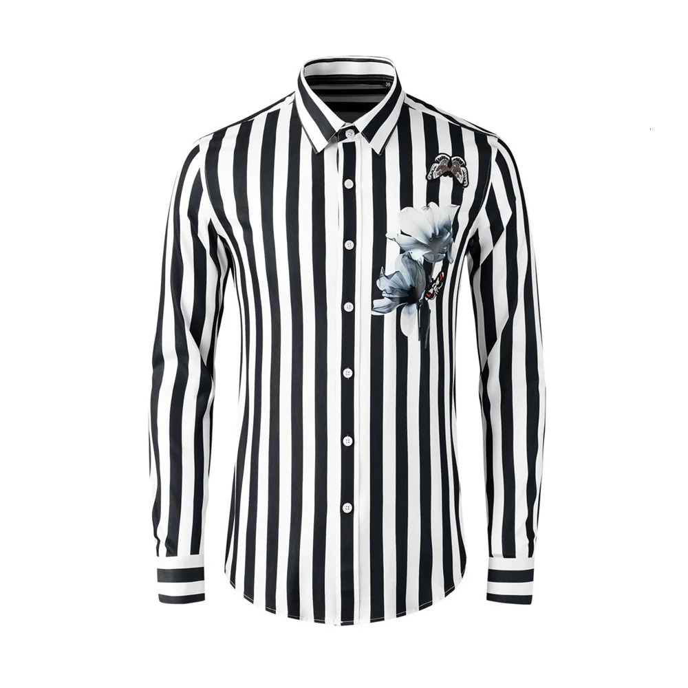 Mens comfortable and breathable long sleeved floral striped shirt worn daily in mens clothing oversized 250403e