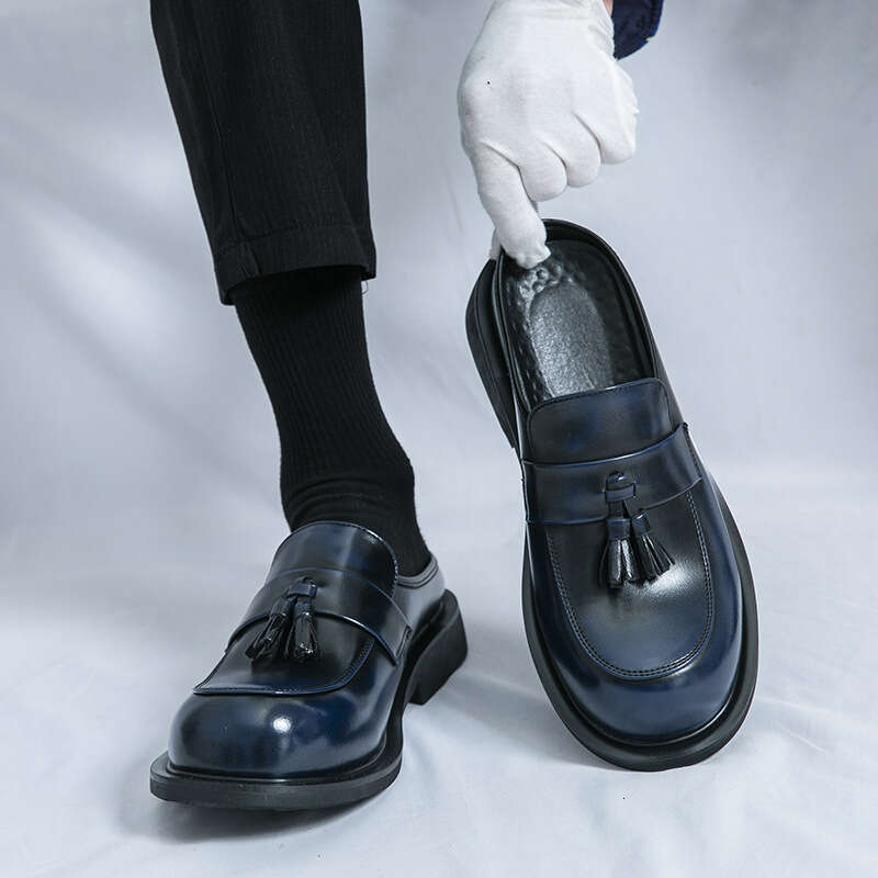 Large men's half slipper shoes for spring and summer 2024 new trend fitting room slippers, sizes 38-46 big head slippers