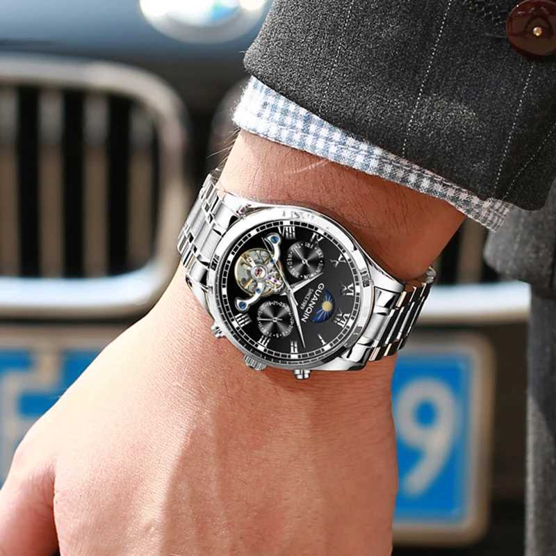 GUANQIN Mens Watches Luxury Automatic Mechanical Watch Tourbillon Luminous Mineral 30M Waterproof Business Leisure WristwatchW251104