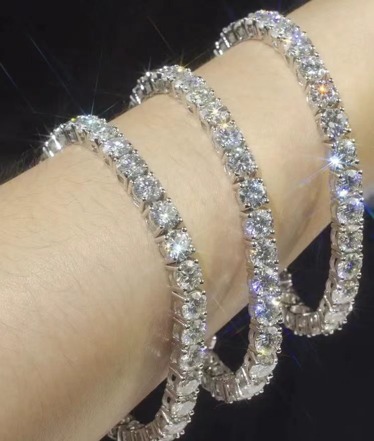 necklace moissanite chain Zircon tennis bracelet single row 4mm round full diamond gold chain cross-border hip hop jewelry