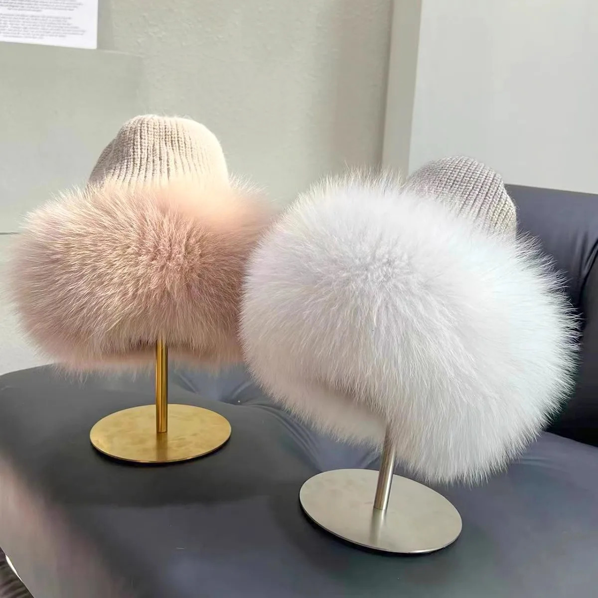 Stylish Beanie Fox Fur Hats for Women Winter Warm Fluffy Bone Cap Soft Outdoor Thick Natural Fox Fur Hat Hats 251103 - view 5