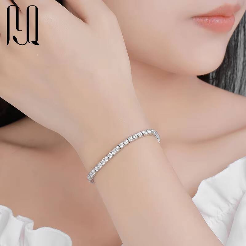 PYQ 3mm 4mm Womens 925 Sterling Silver Tennis Chain Bracelet with Spring Clasp VVS GRA Round Mossanite Moissanite Bulk Jewelry