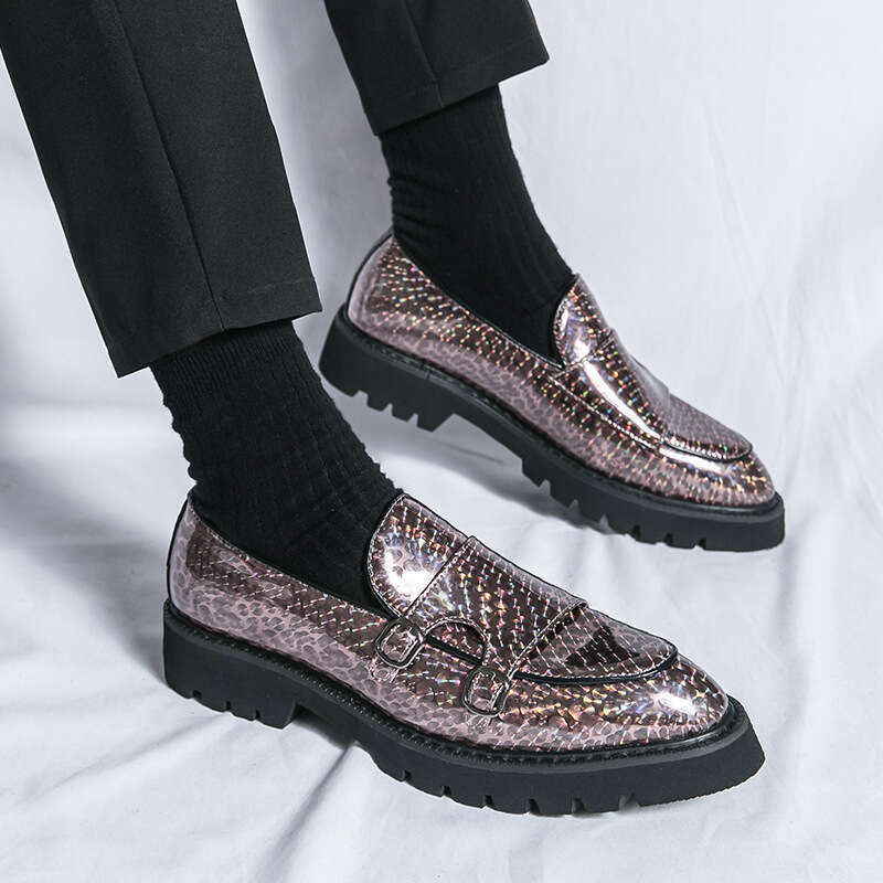 2024 shoes in plus size, new casual leather fashionable men's set shoes, trendy British style hair