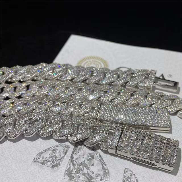 Sterg Sier 14mm Chain VVS Moissanite Dia Cuban k Necklace Hip Hop Jewelry with Iced out Style