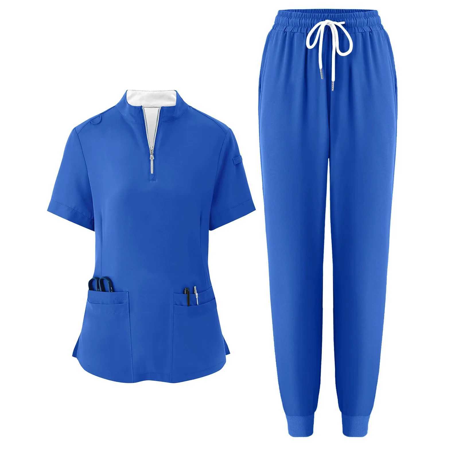 Soft and Comfortable Solid Hospital Uniform Pet Vet Nurse Scrub Set Women Medical Scrubs Sets of Top and Pants Medical Accessory J251103