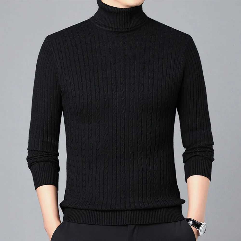 Autumn Mens Turtleneck Knitted Sweaters Winter Warm Slim Fit Pullover Sweater Breathable Solid Color Streetwear TracksuitT251103
