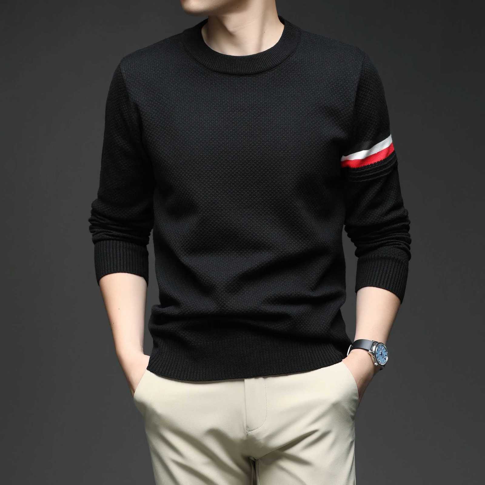 New autumn and winter striped sweater base sweater mens Korean round neck pullover sweatshirt casual knit sweaterT251103