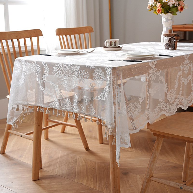 Small tassel lace tablecloth, black and white rectangular placemat, coffee table decoration tablecloth. TTKB01